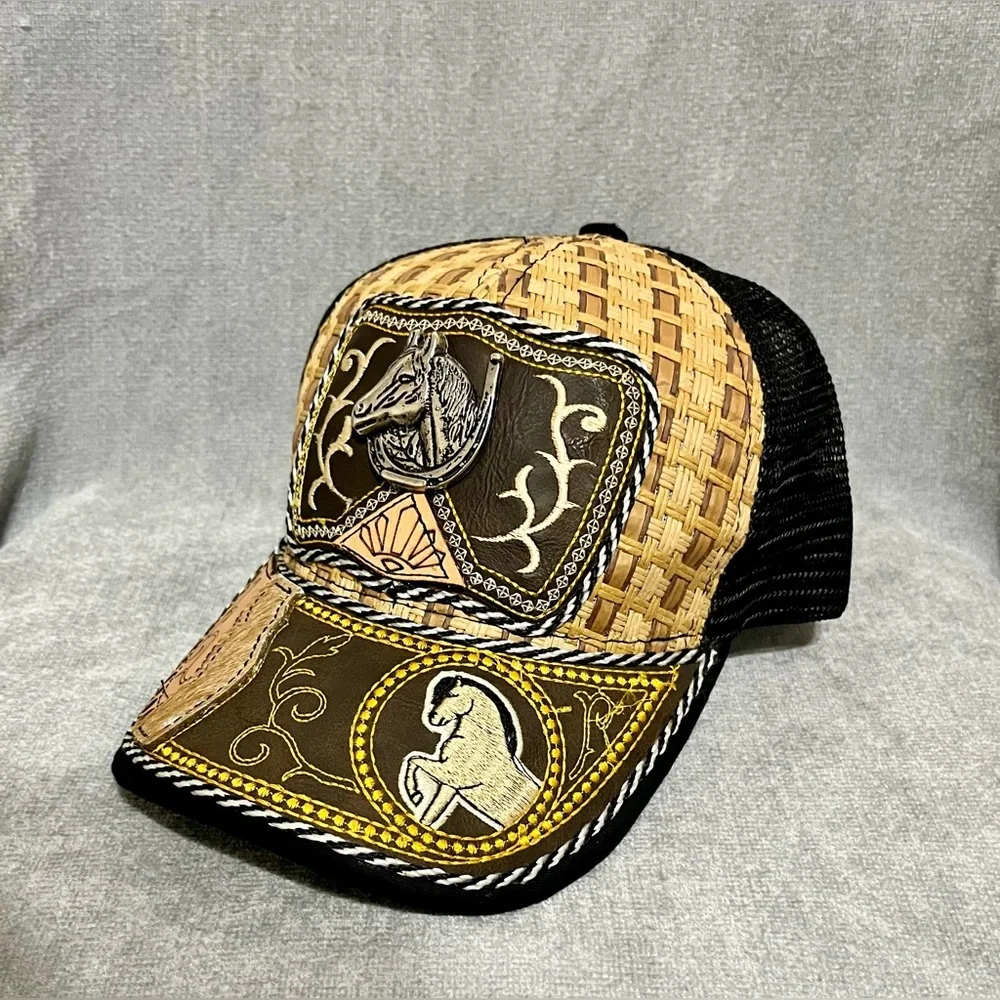 Western Ranch Style Trucker SnapBack Hat Black Mesh Horse Logo Cap‎